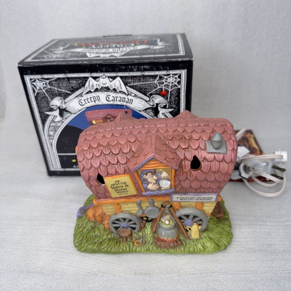 Creepy Hollow Halloween Village Creepy Caravan Gypsy Wagon w/ Light Midwest EUC